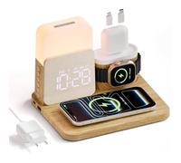 Station De Charge 5 En 1 Pour iPhone 17 à 11 AirPods Et Apple Watch Réveil Avec Lampe Charge Induction Sans Fil Adaptateur Inclus
