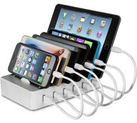 Station De Charge 6 Port Usb Chargeur Usb Multiple Station Recharge Support De Charge Station Chargement Pour Iphone Ipad Samsung Avec 6 Câbles Court, Blanc (3 Câbles Pour Apple Et[MAG5296126]