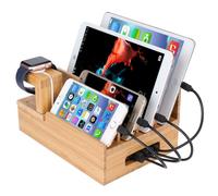 Station de charge à 3 compartiments, support de charge en bois, design élégant, compatibilité universelle, matériau écologique, gestion des