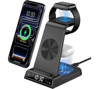 Station De Charge Apple 3 En 1 Avec Horloge Numérique,Chargeur Induction Iphone Rapide 18W Pour Iphone 15 14 13 12 Series,Chargeur Sans Fil Pour Air Pods Pro 2,Wireless Charger Pour Apple Watch 8