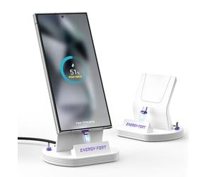 Station de Charge avec Adaptateur magnétique Type-C, Charge Rapide pour Samsung A16/A15/A14/A56/A55/A54/A53/A34/A06/A05s/M35/S25 Ultra, S24/S23, iPhone 17/16, Moto G85 et Autres Appareils (Blanc)