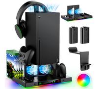 Station de Charge avec Ventilateur de Refroidissement RGB pour Xbox X | Dock d'accueil sans Fil & Système de Refroidisseur avec 15 Modes D'éclairage Colorés pour Xbox Series X, Avec batterie