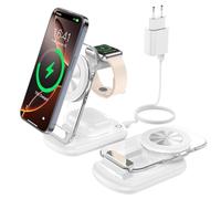 Station de Charge, Chargeur 3 en 1, Angle réglable Pliable avec lumière atmosphérique, Compatible avec téléphone iWatch/Airpods, pour iWatch iPhone 16/15/14/13, Perle Blanche