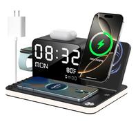 Station de charge, chargeur sans fil 7 en 1 double téléphone avec horloge, station de charge avec lumière, adaptateur 33 W, TimeSync, chargeur rapide pour iPhone 16 15 14 13 12 Pro Max Apple Watch