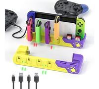 Station de charge compatible avec Nintendo Switch et modèle OLED Joycons (conçue pour Splatoon 3), la station de charge MLIFEMFUL Switch charge jusqu'à 6 Joycon avec support de rangement pour cartes