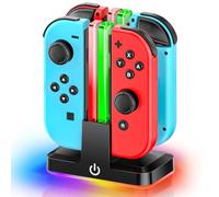 Station de Charge de Manette Switch, Chargeur Joycon avec Lumière RVB, Station de Charge Switch pour 4 manettes Nintendo Switch, Chargeur Joy-Con Switch/OLED, Accessoires Nintendo Switch