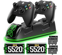 Station de Charge de Manette Xbox pour Manette Series/One-X/S/Elite, Chargement avec 2 × 5520 mWh Batteries Rechargeables et Lumière LED, Accessoire et Protections Xbox Series X et S avec 4 Couvercles