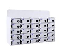 Station de charge de téléphone en acrylique avec verrous et clés. Organiseur sécurisé pour salle de classe, école, bureau, usine. Solution de rangement blanche durable pour plusieurs appareils (4