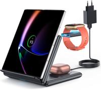 Station De Charge Inductive 3 En 1 Pliable Pour Samsung Z Fold/Flip - Chargeur Sans Fil Pour Fitbit Sense/Versa - Chargeur À Induction Pour Galaxy Buds-Carbon - Noir