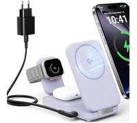 Station de Charge Inductive 3 en 1 Qi2, 15W pour Apple Watch, iPhone 16/15/14/13 Pro Max, AirPods Pro, Lilas.