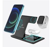 Station de charge inductive 4 en 1 pour Apple Watch/iPhone/AirPods/Android, station de charge sans fil pliable 15 W pour iPhone 16/15/14/13/12/11 Pro Max/SE/X/XS/XR, Watch 9/8/7/6/SE 5/4