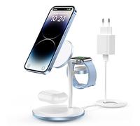Station de Charge inductive, Chargeur de Station de Charge sans Fil 3 en 1, Chargeur sans Fil Compatible avec Chargeur Mag Safe pour iPhone 15 14 13 iWatch Ultra 2/1,Series 9,AirPods Bleu