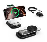 Station de Charge inductive, Station de Charge magnétique 3 en 1 | Compatible avec iPhone Duo 18/17e/Air 16 15 14 13 -12, pour Apple Watch 10/9, AirPods 3/2/Pro, pliable