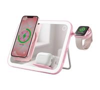 Station de Charge Magnétique 3-en-1 MagSafe et Qi2 avec Miroir LED 15W Forcell Rose