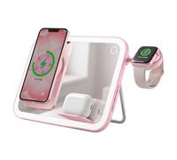 Station de Charge Magnétique 3-en-1 MagSafe et Qi2 avec Miroir LED 15W Forcell Rose