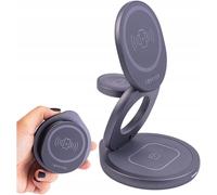 Station De Charge Magnétique Inductive 3En1 Gris - Support Avec Chargeur Sans Fil 15W - Chargeurs De Téléphone Avec Rotation À 360° - Station De Chargeur Induction Pour Iphone