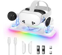 Station de charge magnétique Kinwin pour Meta Quest 3S/3, accessoires Oculus Quest 3S/3 avec lumière RVB, support de charge pour casque VR et contrôleur avec 2 piles rechargeables