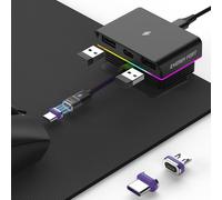 Station de charge magnétique pour Logitech G Pro X Superlight 2 / Razer Viper V3 Pro, chargeur de souris RVB avec hub USB 3 ports, organisateur de bureau et gestion des câbles pour MX Master 3S, G502