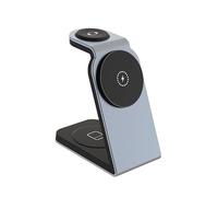 Station de Charge magnétique sans Fil 3 en 1 15 W pour iPhone 17/16/15/14, Pro, série Pro Max, 3 W pour Apple Watch 10/Ultra 3/SE/9/8/7/6/5/4/3/2, 5 W pour AirPods (Bleu Clair, Corps métallique)