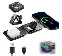 Station de charge magnétique sans fil 3 en 1, support de charge pliable rapide pour Apple Watch pour iPhone 17, 16, 15, 14, 13, 12 Pro Max, AirPods Pro, pour iPhone et montre, noir