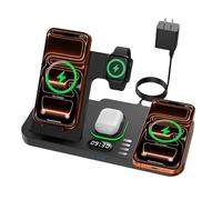 Station de charge magnétique sans fil double pour Apple Ecosystem, station de charge sans fil pour appareils Apple avec interrupteur automatique, lumière et horloge 7 couleurs, pour iPhone 17, iWatch