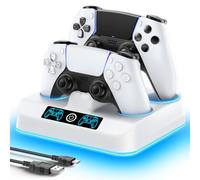 Station de Charge Manettes PS5, Chargeur Manette PS5 avec 9 Effets LED Ambiante, Charger PlayStation Compatible avec Manettes DualSense PlayStation 5 et Edge, Accessoire de Support Play5