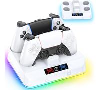 Station de Charge Manettes PS5, Chargeur Manette PS5 avec 9 Effets LED Ambiante, Charger PS5 Compatible avec Manettes DualSense PlayStation 5 et Edge, Accessoire de Support PS5