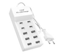 LinQ Station de charge multiport 4 USB-C + 6 USB 50W câble 1 m compact Blanc