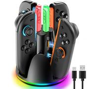 Station de Charge Nin-tendo Switch 2, Chargeur Magnétique 4-en-1 pour Joy-Cons, Station de Charge SW2 Rapide de 2,5H, Chargeur NS2 Joy-Con avec Lumières RVB, Non Compatible Switch 1