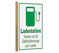 Station de charge | Parking uniquement pour véhicules électriques | Panneau en bois | 12 cm x 18 cm