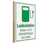 Station de charge | Parking uniquement pour véhicules électriques | Panneau en bois | 30 cm x 40 cm