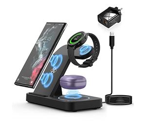 Station de charge pliable pour Samsung, station de charge rapide sans fil 3 en 1 pour Galaxy Watch 6/6pro/5Pro/5/4/3/Active 2, Samsung S23/S22 Ultra/S21/S20/Note20/Z Flip 4/3/Z Fold, Galaxy Buds Stand