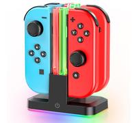Station de Charge pour 4 Manettes Joy-Con Nintendo Switch & Switch OLED, Chargeur Rapide avec Lumière RGB LED, Support de Recharge Indicateur, Accessoire Gaming Essentiel pour Console Switch