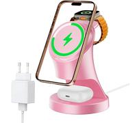 Station de Charge pour Apple Watch et iPhone, Chargeur sans Fil 3 en 1, Station de Charge inductive/Chargeur sans Fil pour la série d'appareils MagSafe iPhone 16/15/14/13/12, AirPods Pro (Rose)