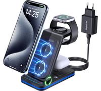 Station De Charge Pour Iphone 16/15/14/13/12/Xs/X/8 Série, Chargeur Induction Pour Iphone, Iwatch 10/9/8/Ultra/7/6/Se/5/4/3/2, Air Pods 4/3/Pro 2