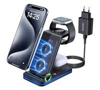 Station de Charge pour iPhone 17/16/15/14/13/12/XS/X/8 série, MANKIW Chargeur Induction pour iphone, iWatch 11/10/9/8/Ultra/7/6/SE/5/4/3/2, Air Pods 4/3/Pro 2