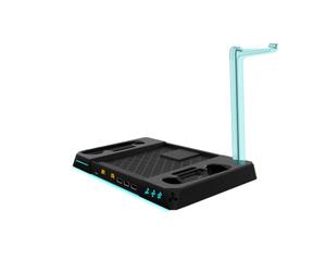 Station de charge pour machine à vapeur avec ventilateur de refroidissement à 3 vitesses, lumières RVB, 2 chargeurs de contrôleur, hub USB, support de casque