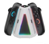 Station de charge pour manette JoyCon Switch 2, charge rapide 4 en 1 avec écran LED et structure ABS compacte (blanc)