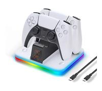 Station de Charge pour Manette P5, Chargeur Double Manette avec éclairage RGB, Station de Charge Rapide USB-C avec Protection Intelligente et Base antidérapante pour manettes DualSense PlayStation 5