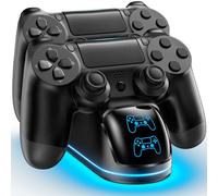 Station de Charge pour Manette PS4, Chargeur Double pour DualShock 4 avec Lumière RGB, Base de Recharge Rapide avec Indicateur LED, Compatible PS4/PS4 Slim/PS4 Pro