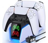 Station de charge pour manette PS5 Dualsense avec lumière LED - Double support - Accessoires pour PlayStation 5 - Plaques frontales DualSense Edge