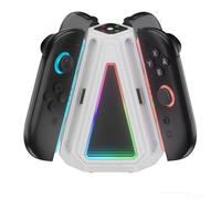 Station de charge pour manette Switch 2, chargeur multi-contrôleur 4 en 1 avec 2 charges rapides 5H et affichage LED d'état pour appareils JoyCon (blanc)