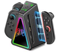 Station de Charge pour Manettes Switch 2, Dock de Recharge Rapide pour 4 Joycons avec Effets Lumineux RVB, Indicateurs de Charge LED et Câble Intégré, Compatible avec SW2 (Non Compatible SW/SW OLED)