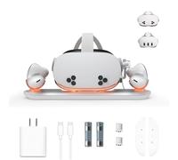 Station de charge pour Meta Quest 3S/Quest 3 avec chargeur USB-C, station de charge magnétique VR pour Oculus Quest 3S avec indicateur LED, 2 batteries rechargeables et câble (Quest 3S avec adaptateur