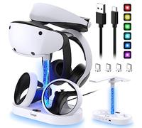 Station de Charge pour PSVR2 avec 9 Lumières RGB, MENEEA Station de Charger pour Manette Playstation VR2, Support de Casque et 4 Ports de Chargement Magnétiques de Type C