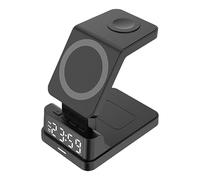 Station de charge pour réveil | Support magnétique sans fil 15 W | Station de charge numérique multifonction | Station de charge 4 en 1 | Chargeur de téléphone pour bureau, école, voyage