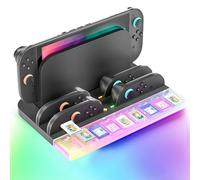 Station de charge pour Switch 2, station de charge 4 en 1, chargeur de manette avec éclairage RVB et indicateur de charge LED, Switch 2 Dock, Joy-Con 2 Station de charge rapide, avec 9 supports de