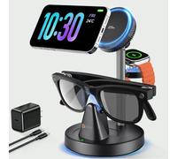 Station de charge rapide 3 en 1 pour RayBan Meta Gen1/2, Oakley Meta HSTN, chargeur pour Apple Watch Ultra/Ultra 2/Ultra 3/SE/S1 à S11, pour iPhone 17/16/15/14/13/12 (noir)