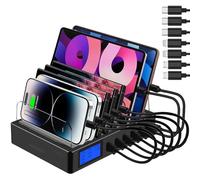 Station de Charge Rapide PD20W QC3.0 avec Ports USB Multiples, Station de Charge 7-en-1 pour Plusieurs Appareils avec Écran LCD Compatible pour iPhone iPad Samsung Huawei et Plus (Noir)