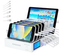 Station de charge rapide PD20W QC3.0 multi-ports USB, station de charge 7 en 1 pour plusieurs appareils avec écran LCD compatible avec iPhone, iPad, Samsung, Huawei et plus encore